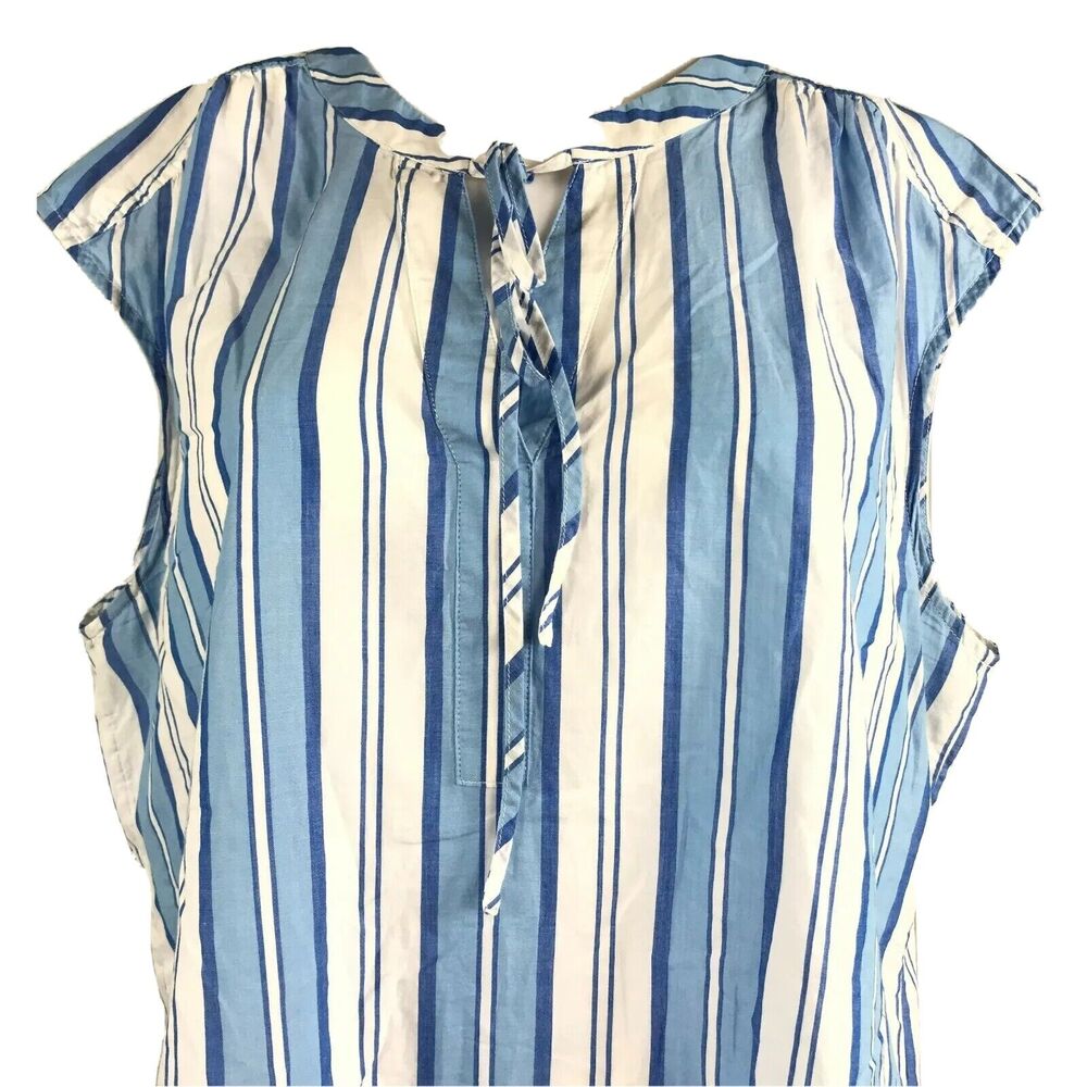 Vineyard Vines Shirt Womens Sz L Blue Striped‎ Cotton Tie Neck Sleeveless Top